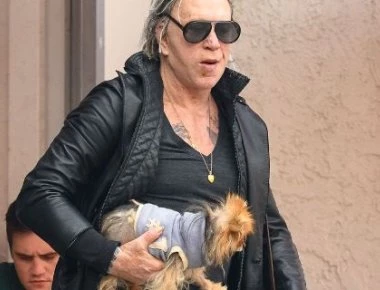 Η παρακμή του θρυλικού Μίκι Ρουρκ συνεχίζεται: Ταΐζει τον σκύλο του με πιρούνι σε βρεφικό κάθισμα (φωτό)